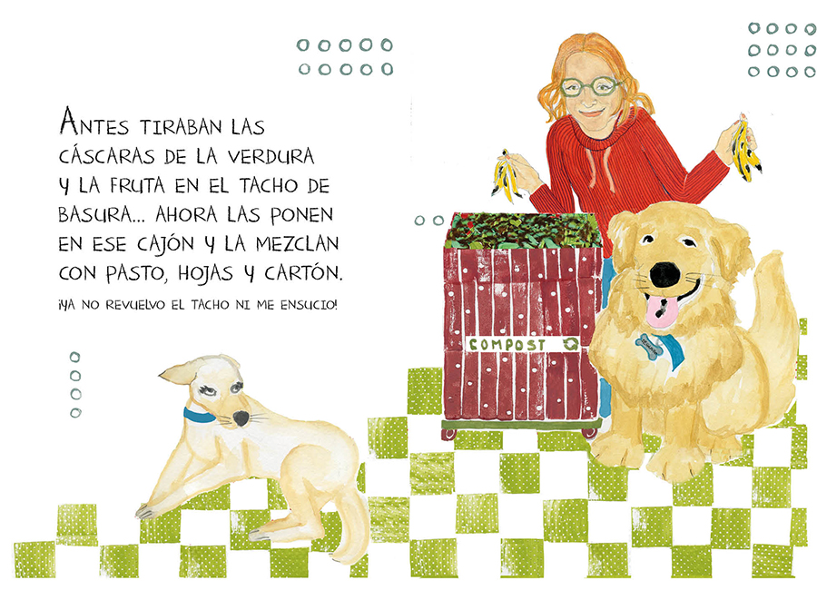 página doble del libro, Antes tiraban las cáscaras de la verdura y la fruta en el tacho de basura