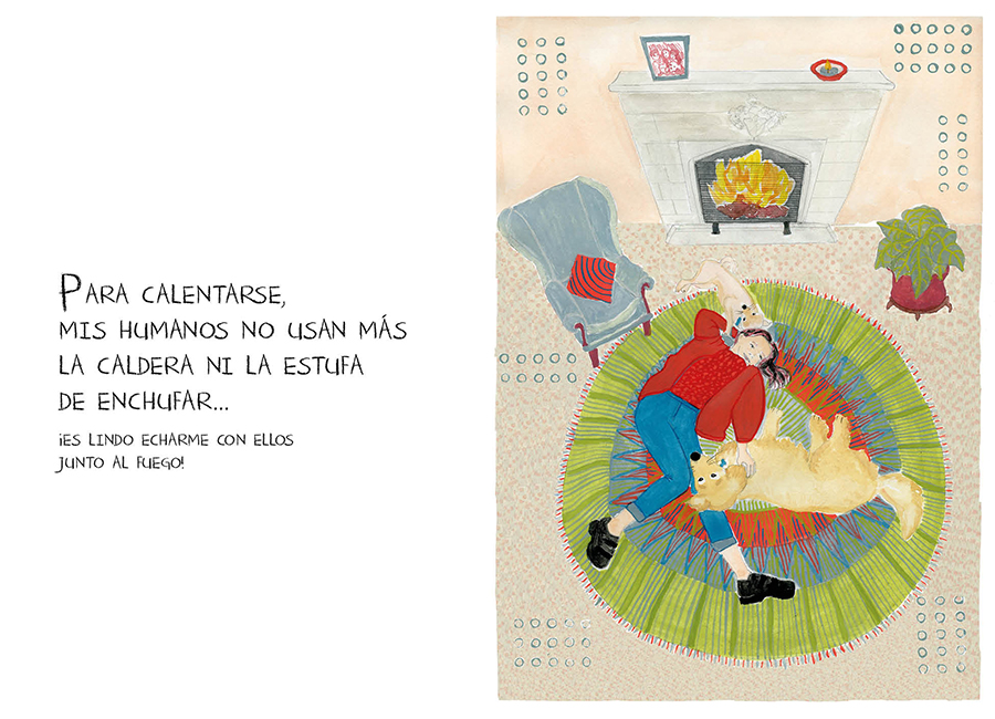 página doble del libro, Para calentarse, mis Humanos no usan más la caldera