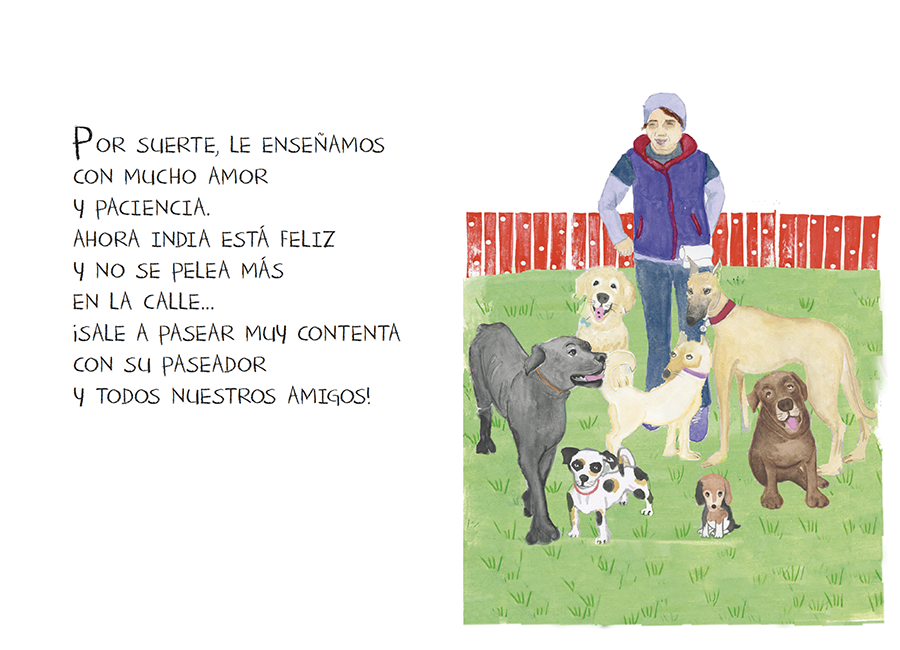 página doble del libro, Ahora India está feliz y no se pelea más